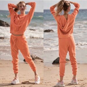 Free People SET Simple Waffle Jogger and Hoodie Orange Peach
